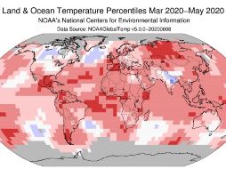 Las temperaturas en superficies terrestres fijaron un récord de calor, mientras que las oceánicas quedaron en segundo lugar. TWITTER/@NOAA