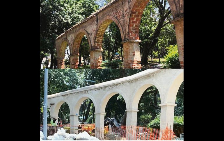Antes y ahora. Imagen comparativa de cómo luce actualmente el acueducto del Parque Silvano Barba, ubicado en Providencia Norte. ESPECIAL
