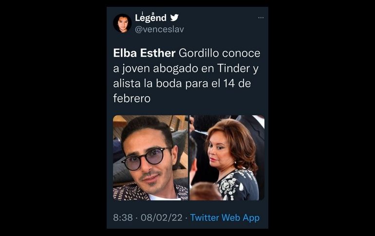 Usuarios reaccionaron a la boda de Elba Esther con el abogado Luis Antonio Lagunas.TWITTER