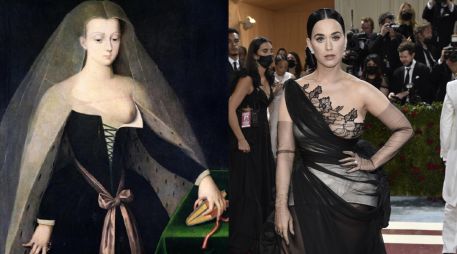 El aplaudido vestido Oscar de la Renta usado por Katy Perry en la Met Gala 2022, se inspiró en la pintura de una mujer que vivió a mediados de 1400. AP/ Evan Agostini
