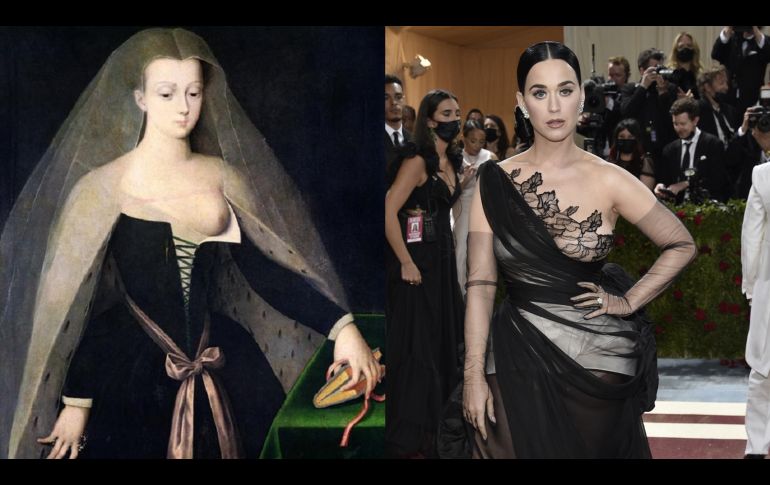 El aplaudido vestido Oscar de la Renta usado por Katy Perry en la Met Gala 2022, se inspiró en la pintura de una mujer que vivió a mediados de 1400. AP/ Evan Agostini