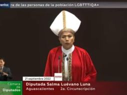 Salma Luévano subió al pleno de la Cámara baja para impulsar una reforma a la Ley de Asociaciones Religiosas y Culto Público. ESPECIAL