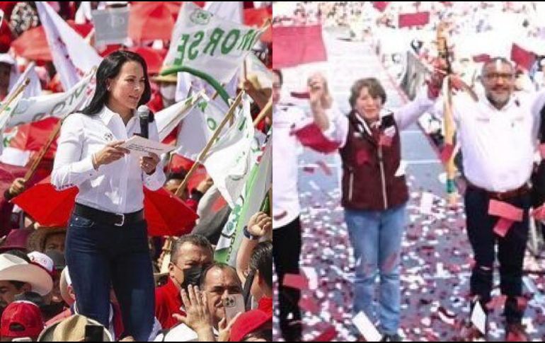 Las precandidatas del PRI y de Morena, Delfina Gómez y Alejandra del Moral, respectivamente. ESPECIAL