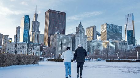 El Grant Park, en el centro de Chicago, luce blanco por las constantes nevadas que azotan la región. XINHUA