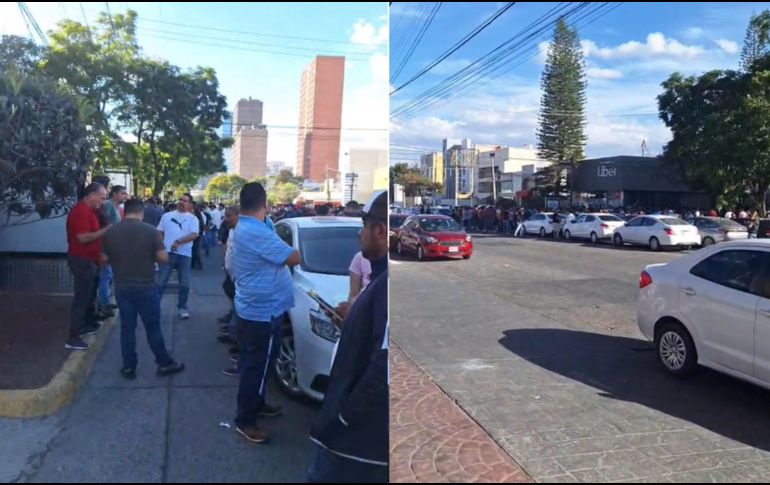 Los manifestantes colocaron sellos en las instalaciones de Uber, además de que bloquearon los dos carriles de la avenida donde mantienen su plantón. ESPECIAL / Unión de conductores de gdl