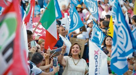 Xóchitl Gálvez, candidata presidencial por la coalición “Fuerza y Corazón por México”, encabezó un mitin en el parque Alameda, en Morelos. EL UNIVERSAL